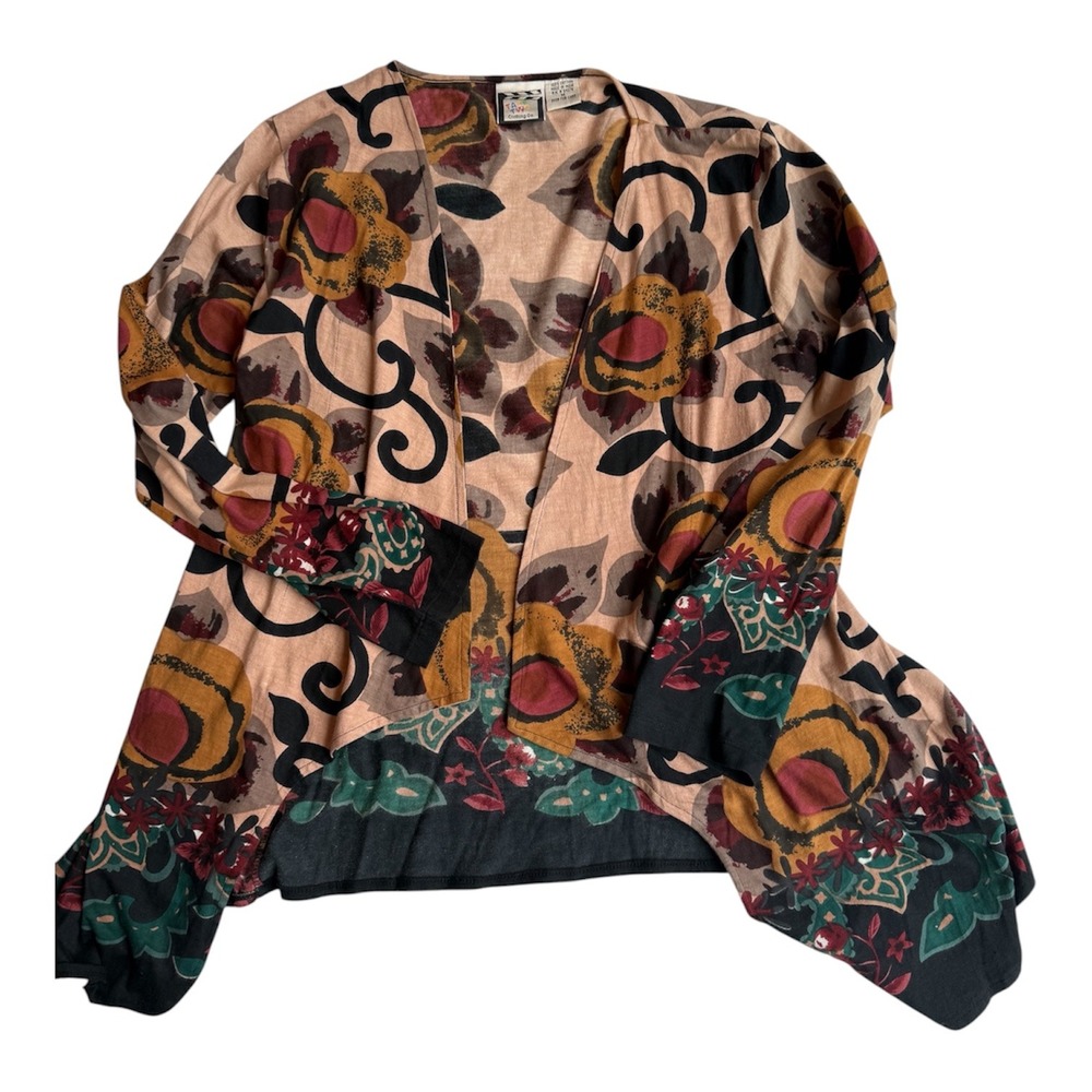 Take Two Clothing Co Womens Cotton Floral Open Front Cardigan Boho Tan Medium